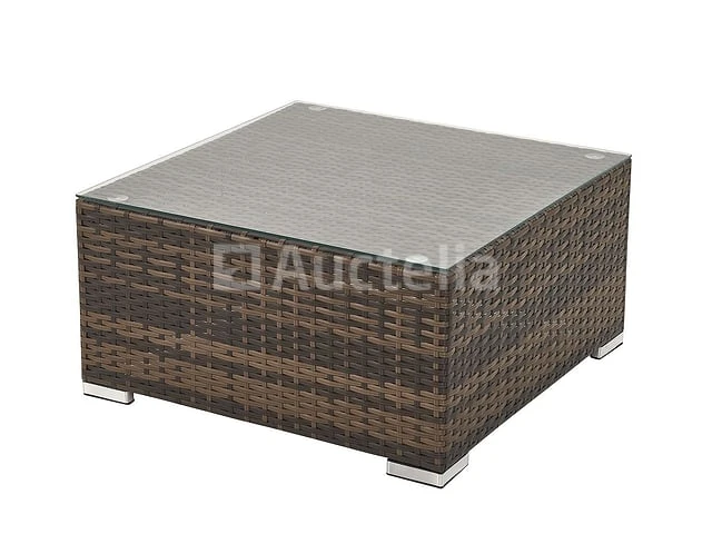 Loungeset met 2 hoekbanken - bruin wicker + zandkleurige kussens - inclusief parasol - afbeelding 5 van  10