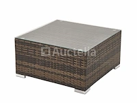 Loungeset met 2 hoekbanken - bruin wicker + zandkleurige kussens - inclusief parasol - afbeelding 5 van  10