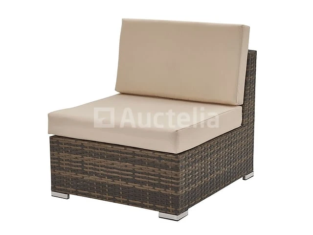 Loungeset met 2 hoekbanken - bruin wicker + zandkleurige kussens - inclusief parasol - afbeelding 6 van  10