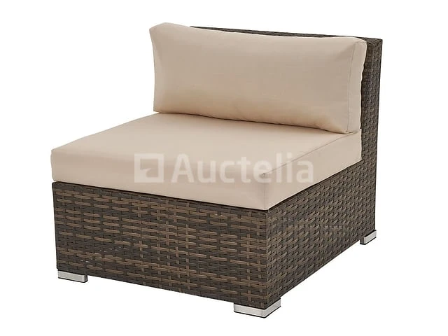 Loungeset met 2 hoekbanken - bruin wicker + zandkleurige kussens - inclusief parasol - afbeelding 7 van  10