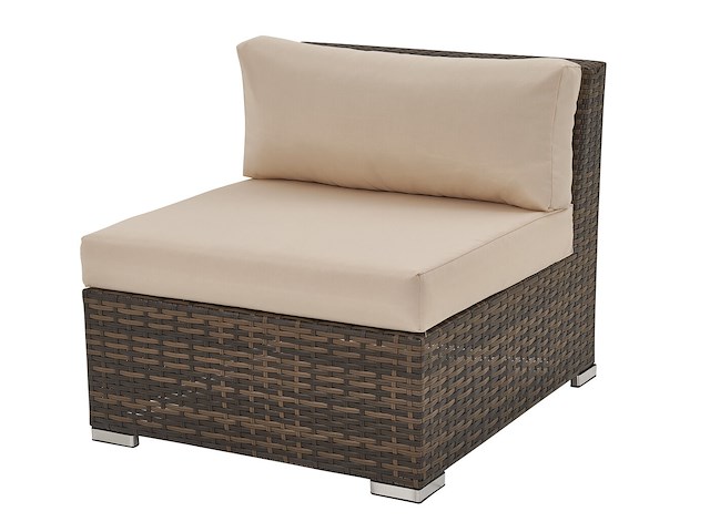 Loungeset met 2 hoekbanken - bruin wicker + zandkleurige kussens - inclusief parasol - afbeelding 10 van  10