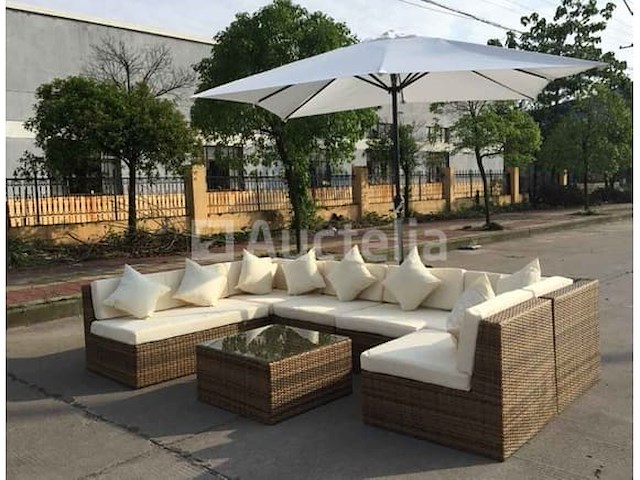 Loungeset virginia | 8-delig | met parasol | bruin - afbeelding 3 van  3