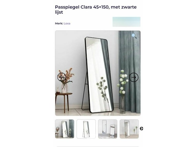 Loxa passpiegel zwart - 45x150 cm - afbeelding 1 van  5