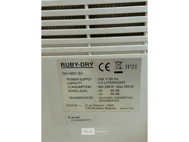 Luchtontvochtiger ruby dry dh600 - afbeelding 5 van  5
