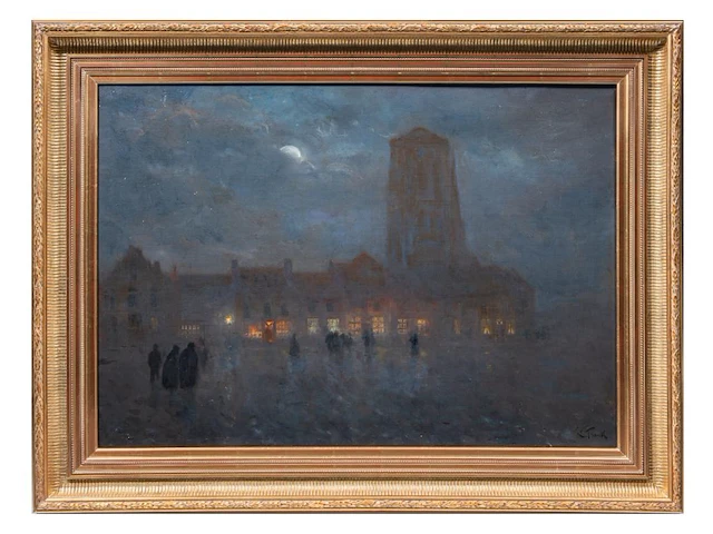 Lucien frank (1857-1920), a winter evening in veurne, oil on canvas 61 x 85 cm. (24.01 x 33.46 in.), frame: 78.5 x 102.5 cm. (30.91 x 40.35 in.) - afbeelding 2 van  6