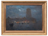 Lucien frank (1857-1920), a winter evening in veurne, oil on canvas 61 x 85 cm. (24.01 x 33.46 in.), frame: 78.5 x 102.5 cm. (30.91 x 40.35 in.) - afbeelding 2 van  6