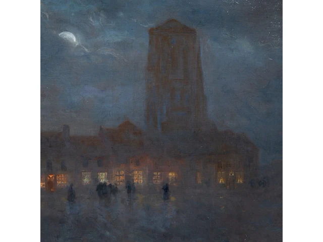 Lucien frank (1857-1920), a winter evening in veurne, oil on canvas 61 x 85 cm. (24.01 x 33.46 in.), frame: 78.5 x 102.5 cm. (30.91 x 40.35 in.) - afbeelding 6 van  6