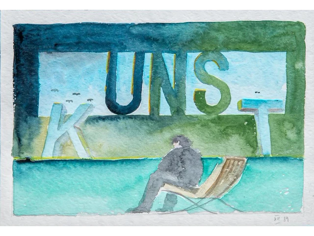Ludger gerdes (1954-2008), 'kunst', 1989, watercolour on paper, 23.5 x 34 cm. (9 1/4 x 13.39 in.), frame: 34.5 x 42.5 cm. (13.58 x 16.73 in.) - afbeelding 1 van  4