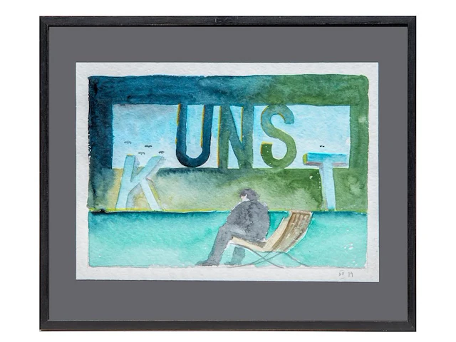 Ludger gerdes (1954-2008), 'kunst', 1989, watercolour on paper, 23.5 x 34 cm. (9 1/4 x 13.39 in.), frame: 34.5 x 42.5 cm. (13.58 x 16.73 in.) - afbeelding 2 van  4