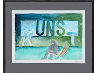 Ludger gerdes (1954-2008), 'kunst', 1989, watercolour on paper, 23.5 x 34 cm. (9 1/4 x 13.39 in.), frame: 34.5 x 42.5 cm. (13.58 x 16.73 in.) - afbeelding 2 van  4