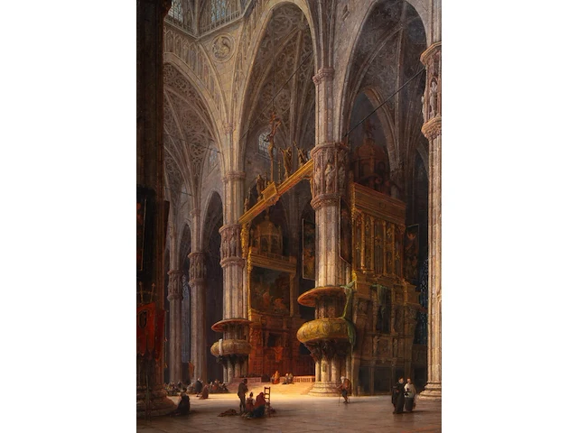 Ludwig mecklenburg (1820-1882), the interior of the cathedral of milan, 1853, oil on canvas, 145 x 105 cm. (57.09 x 41.34 in.), frame: 162 x 122 cm. (63.78 x 48.03 in.) - afbeelding 1 van  7