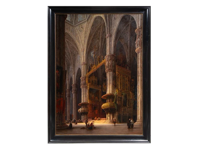 Ludwig mecklenburg (1820-1882), the interior of the cathedral of milan, 1853, oil on canvas, 145 x 105 cm. (57.09 x 41.34 in.), frame: 162 x 122 cm. (63.78 x 48.03 in.) - afbeelding 2 van  7
