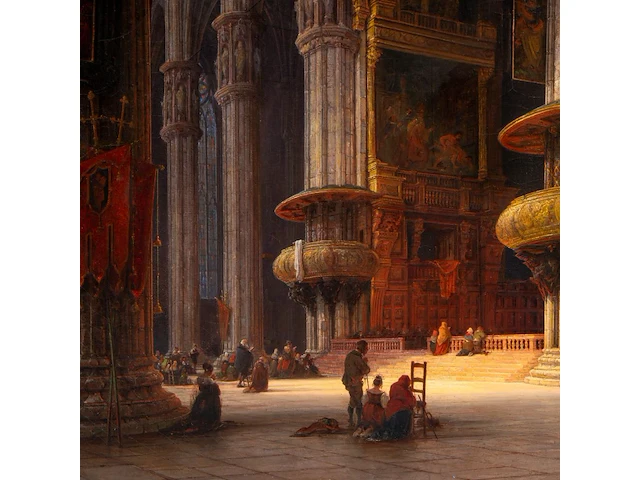 Ludwig mecklenburg (1820-1882), the interior of the cathedral of milan, 1853, oil on canvas, 145 x 105 cm. (57.09 x 41.34 in.), frame: 162 x 122 cm. (63.78 x 48.03 in.) - afbeelding 4 van  7