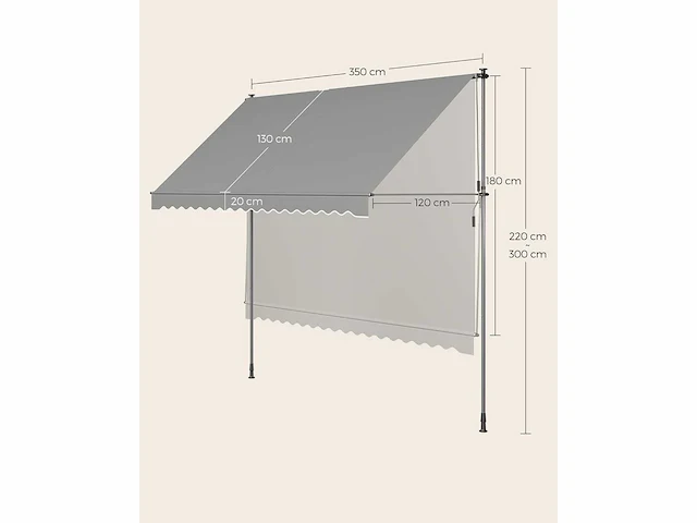 Luifel op standaard, hoogte verstelbaar, 350 x 120 cm - afbeelding 2 van  5