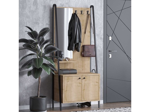 Lumi kapstok | 100% melamine | eiken, zwart - afbeelding 2 van  6
