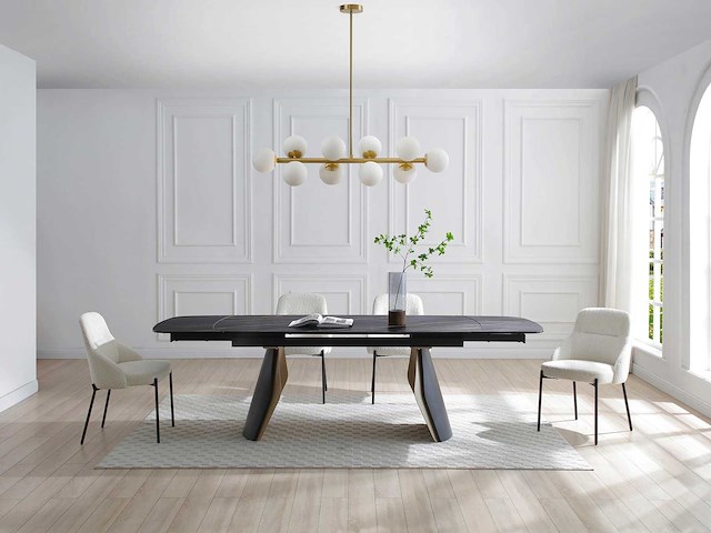 Lustre en métal et verre blanc - 10 globes - l. 94 x p. 23 x h. 88 cm - doré - afbeelding 1 van  6