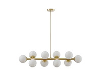 Lustre en métal et verre blanc - 10 globes - l. 94 x p. 23 x h. 88 cm - doré - afbeelding 2 van  6