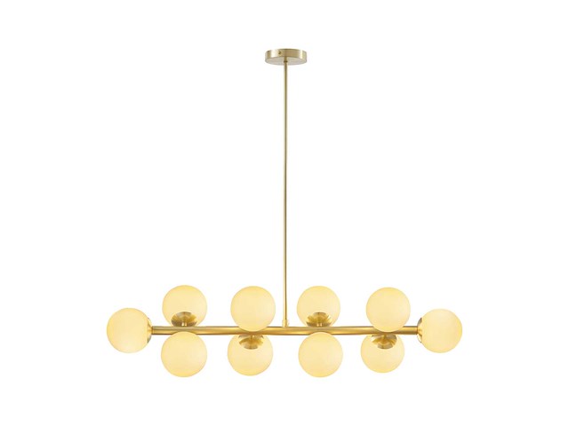 Lustre en métal et verre blanc - 10 globes - l. 94 x p. 23 x h. 88 cm - doré - afbeelding 3 van  6