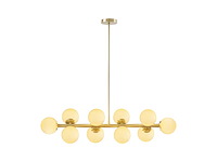 Lustre en métal et verre blanc - 10 globes - l. 94 x p. 23 x h. 88 cm - doré - afbeelding 3 van  6