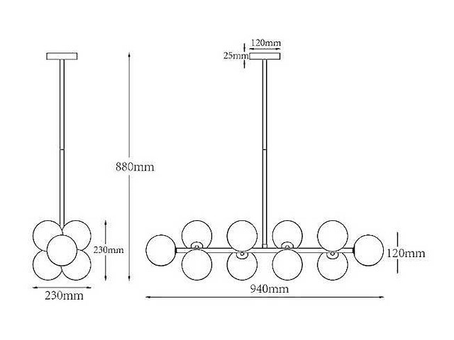 Lustre en métal et verre blanc - 10 globes - l. 94 x p. 23 x h. 88 cm - doré - afbeelding 4 van  6