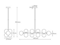 Lustre en métal et verre blanc - 10 globes - l. 94 x p. 23 x h. 88 cm - doré - afbeelding 4 van  6