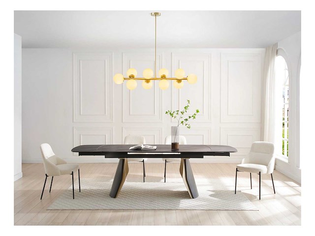 Lustre en métal et verre blanc - 10 globes - l. 94 x p. 23 x h. 88 cm - doré - afbeelding 5 van  6