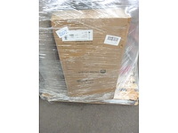 Lustre en métal et verre blanc - 10 globes - l. 94 x p. 23 x h. 88 cm - doré - afbeelding 6 van  6