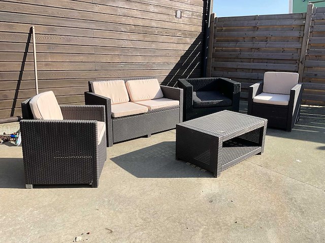 Luxe 5-delige wicker loungeset voor tuin/terras – inclusief kussens & salontafel - afbeelding 8 van  15