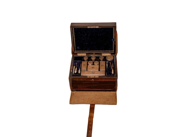 Luxe antieke edelhouten toiletkist / necessaire... - afbeelding 3 van  6