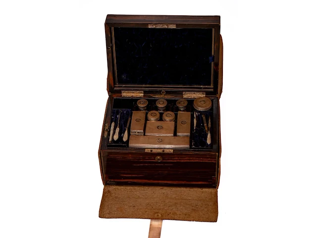 Luxe antieke edelhouten toiletkist / necessaire... - afbeelding 4 van  6