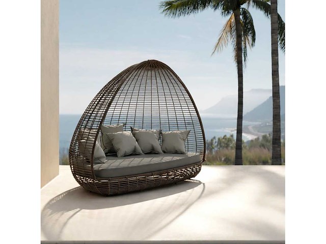 Luxe buitenbed in kleur 200*170*180cm - tint lichtgrijs & bruine rotan (bk18508/09) - afbeelding 1 van  4