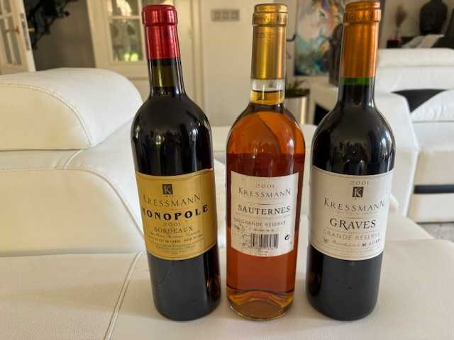 Luxe houten geschenkkist met 3 wijnen kressmann 2001 - afbeelding 2 van  4