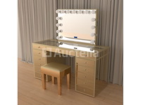 Luxe kaptafel met verlichting - 1500x600x810mm - goudkleurig - incl. krukje - afbeelding 2 van  12