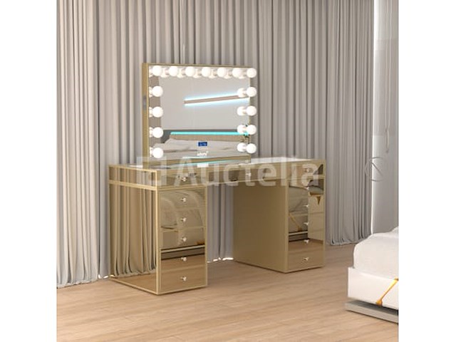 Luxe kaptafel met verlichting - 1500x600x810mm - goudkleurig - incl. krukje - afbeelding 3 van  12