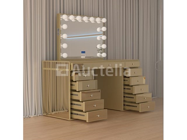 Luxe kaptafel met verlichting - 1500x600x810mm - goudkleurig - incl. krukje - afbeelding 1 van  12