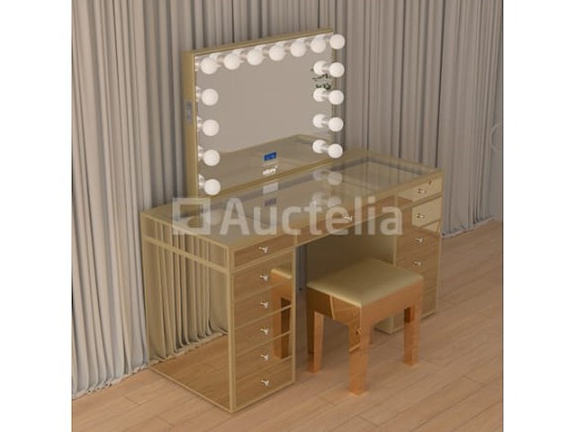 Luxe kaptafel met verlichting - 1500x600x810mm - goudkleurig - incl. krukje - afbeelding 8 van  12