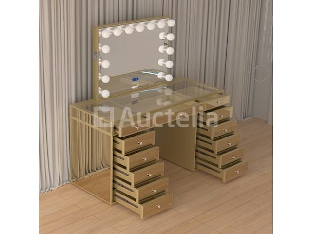 Luxe kaptafel met verlichting - 1500x600x810mm - goudkleurig - incl. krukje - afbeelding 9 van  12