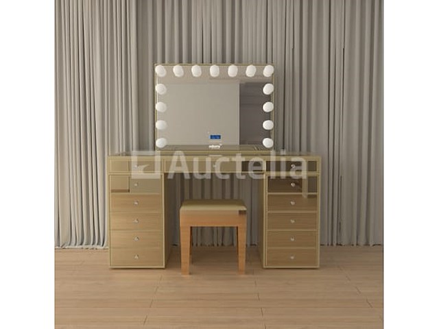Luxe kaptafel met verlichting - 1500x600x810mm - goudkleurig - incl. krukje - afbeelding 10 van  12