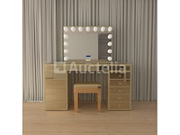 Luxe kaptafel met verlichting - 1500x600x810mm - goudkleurig - incl. krukje - afbeelding 10 van  12