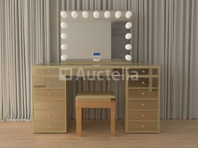 Luxe kaptafel met verlichting - 1500x600x810mm - goudkleurig - incl. krukje - afbeelding 11 van  12