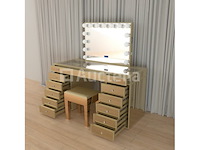 Luxe kaptafel met verlichting - 1500x600x810mm - goudkleurig - incl. krukje - afbeelding 12 van  12