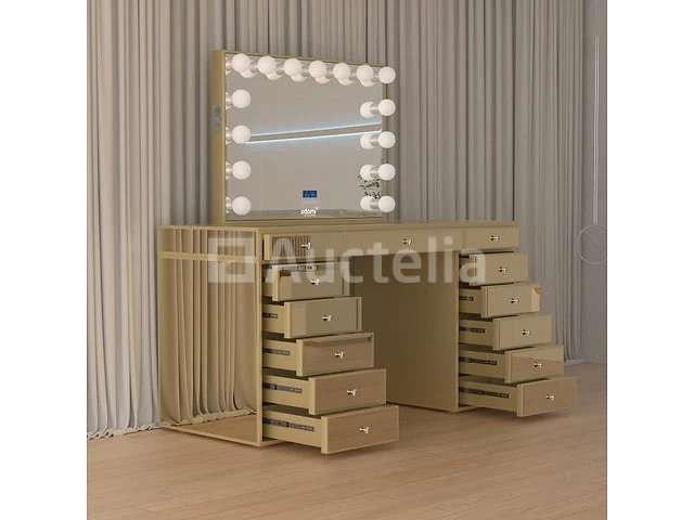 Luxe kaptafel met verlichting - 1500x600x810mm - goudkleurig - incl. krukje - afbeelding 1 van  12