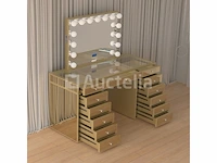 Luxe kaptafel met verlichting - 1500x600x810mm - goudkleurig - incl. krukje - afbeelding 9 van  12