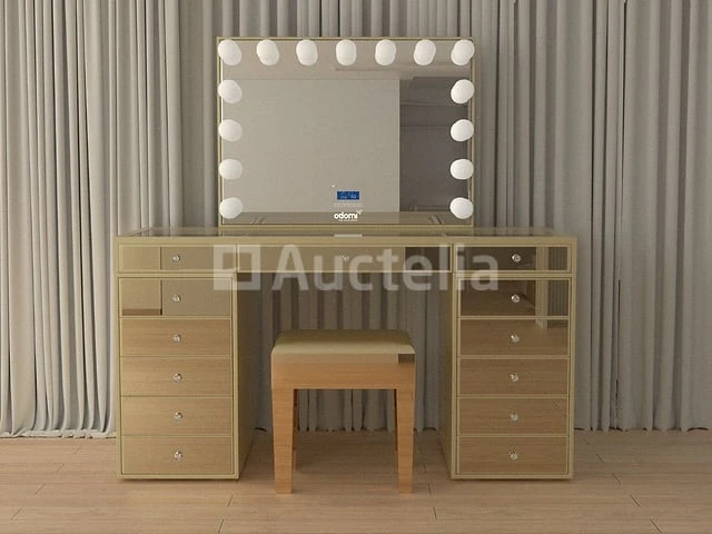 Luxe kaptafel met verlichting - 1500x600x810mm - goudkleurig - incl. krukje - afbeelding 10 van  12