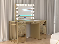 Luxe kaptafel met verlichting - 1500x600x810mm - goudkleurig - incl. krukje - afbeelding 2 van  12