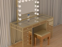 Luxe kaptafel met verlichting - 1500x600x810mm - goudkleurig - incl. krukje - afbeelding 11 van  12