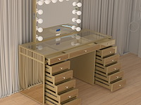 Luxe kaptafel met verlichting - 1500x600x810mm - goudkleurig - incl. krukje - afbeelding 12 van  12
