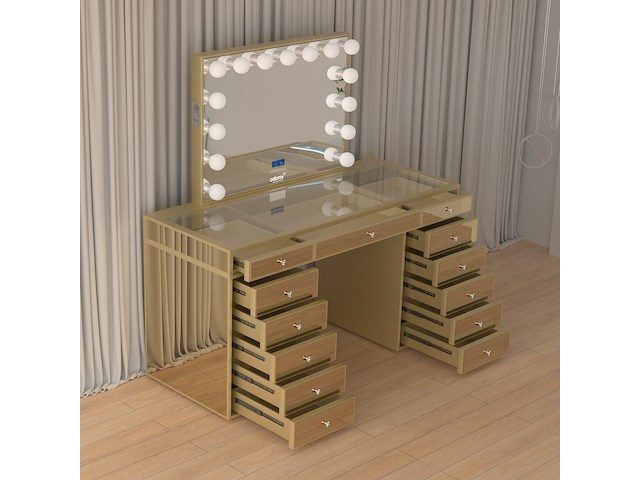 Luxe kaptafel met verlichting - 1500x600x810mm - goudkleurig - incl. krukje - afbeelding 2 van  12