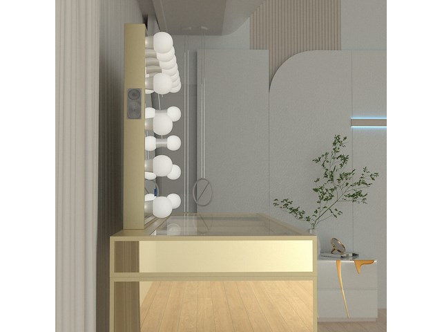 Luxe kaptafel met verlichting - 1500x600x810mm - goudkleurig - incl. krukje - afbeelding 5 van  12