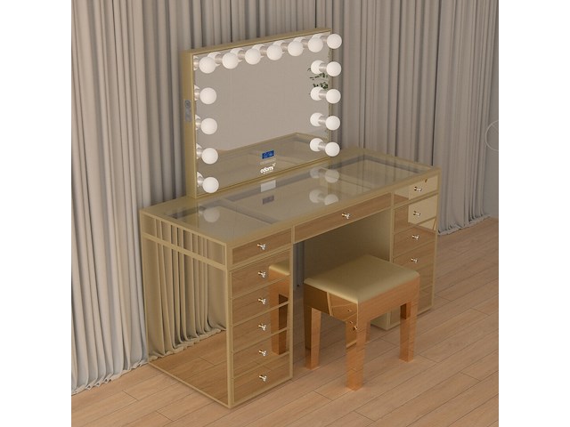 Luxe kaptafel met verlichting - 1500x600x810mm - goudkleurig - incl. krukje - afbeelding 12 van  12